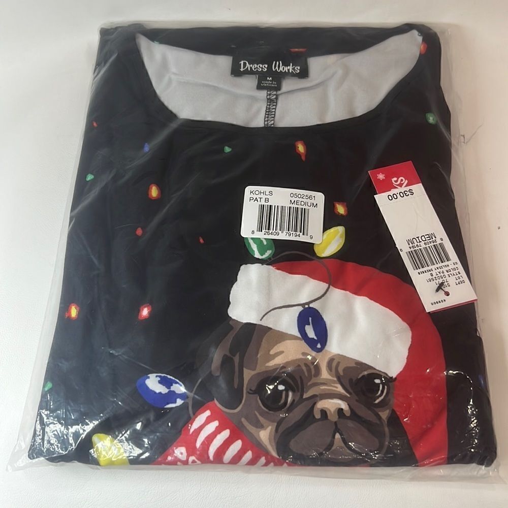 Bah Hum Pug Dress Works Size Medium Dog Santa Festive Holiday Dresses